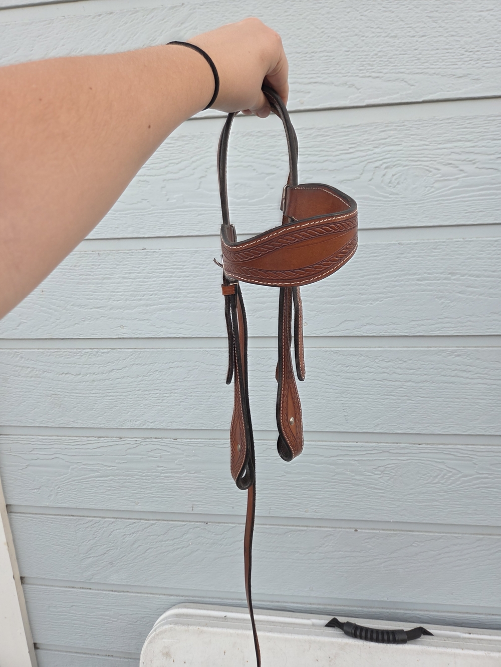 Reddish Brown Leather Headstall For Horses
